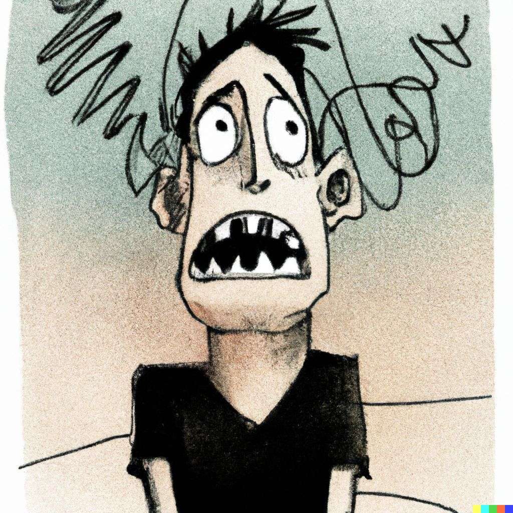 a representation of anxiety, pen and ink caricature